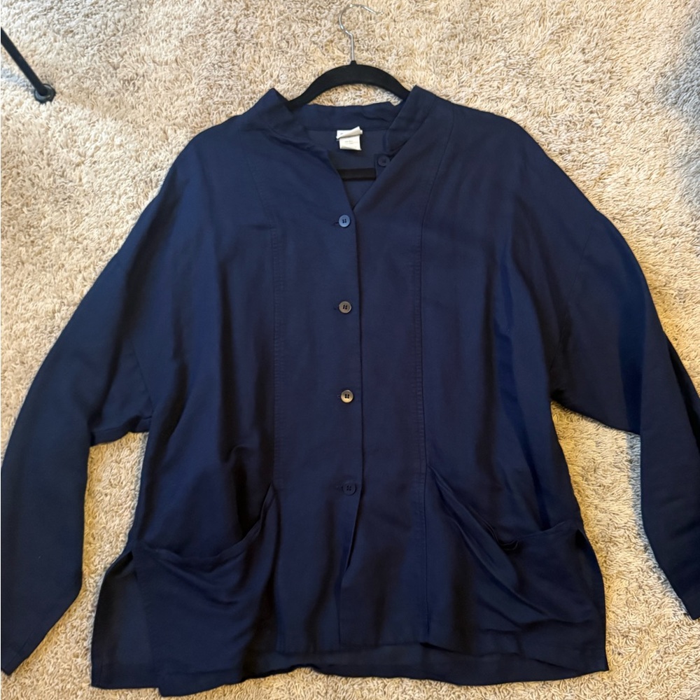 eileen fisher Navy Button-Up Blouse